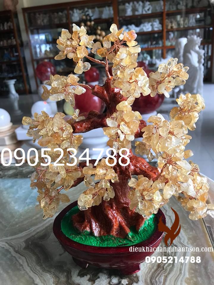 Cây tài lộc đá thạch anh vàng cao 30 cm TL26