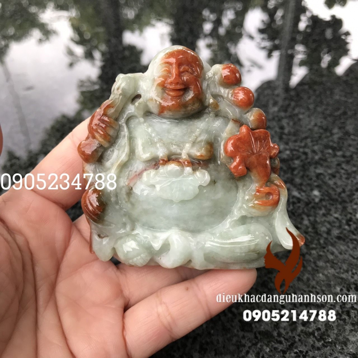 Mặt dây chuyền di lặc ngọc cẩm thạch huyết thiên nhiên cao 7.2 cm (mã sản phẩm: DL79)
