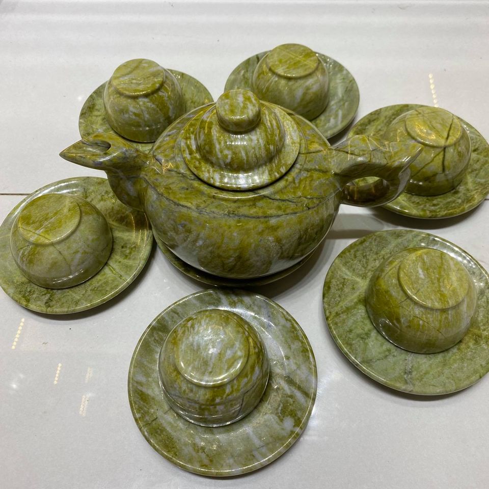 Bộ tách trà đá ngọc Serpentine thiên nhiên (Mã sản phẩm: TT26)