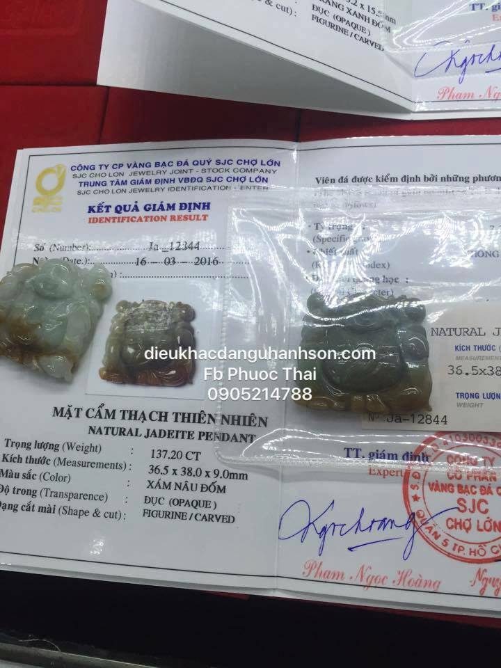 Mặt dây chuyền Ngọc cẩm thạch thiên nhiên kèm chứng thư kiểm định đá quý (hàng niêm phong) MDL39