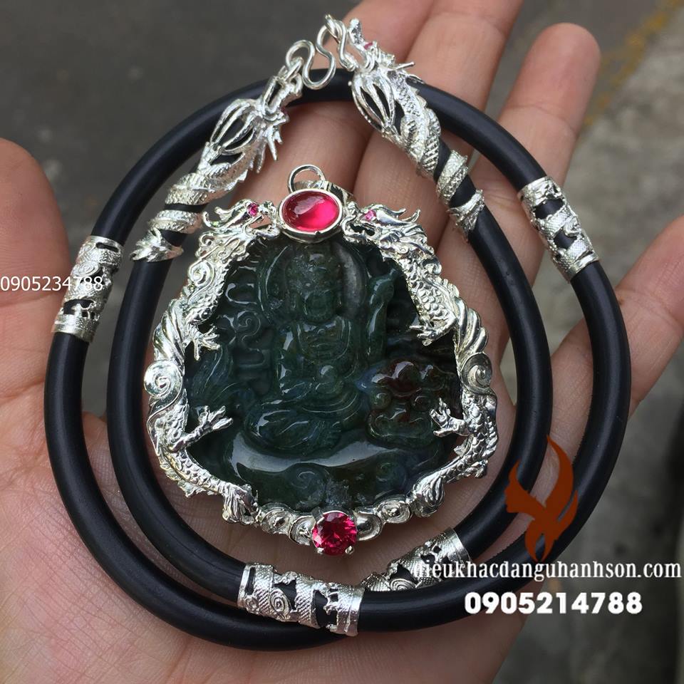 Phật bản mệnh văn thù bồ tát đá Canxedon ốp bạc ta kèm dây rồng ốp bạc ta VT02