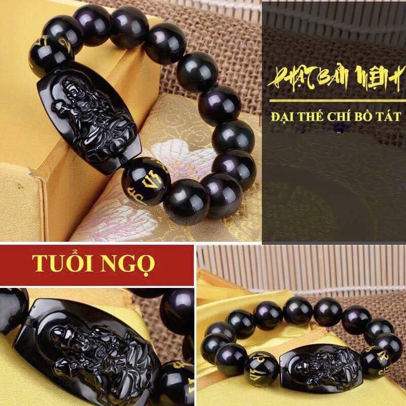 Vòng tay đã obisidian thiên nhiên phật Đại thế chí cho tuổi Ngọ (Mã sản phẩm: PBM92)