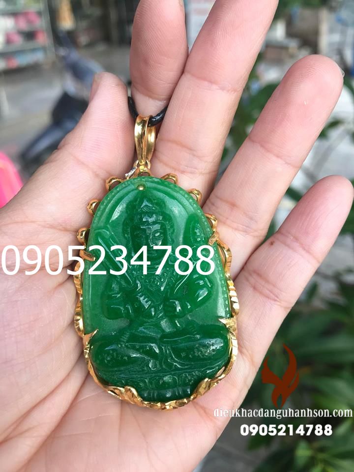 Mặt dây chuyền phật bản mệnh Hư không tạng Ngọc cẩm thạch ốp vàng tây 10k cho tuổi Sửu và Dần (Mã sản phẩm: PBM110)