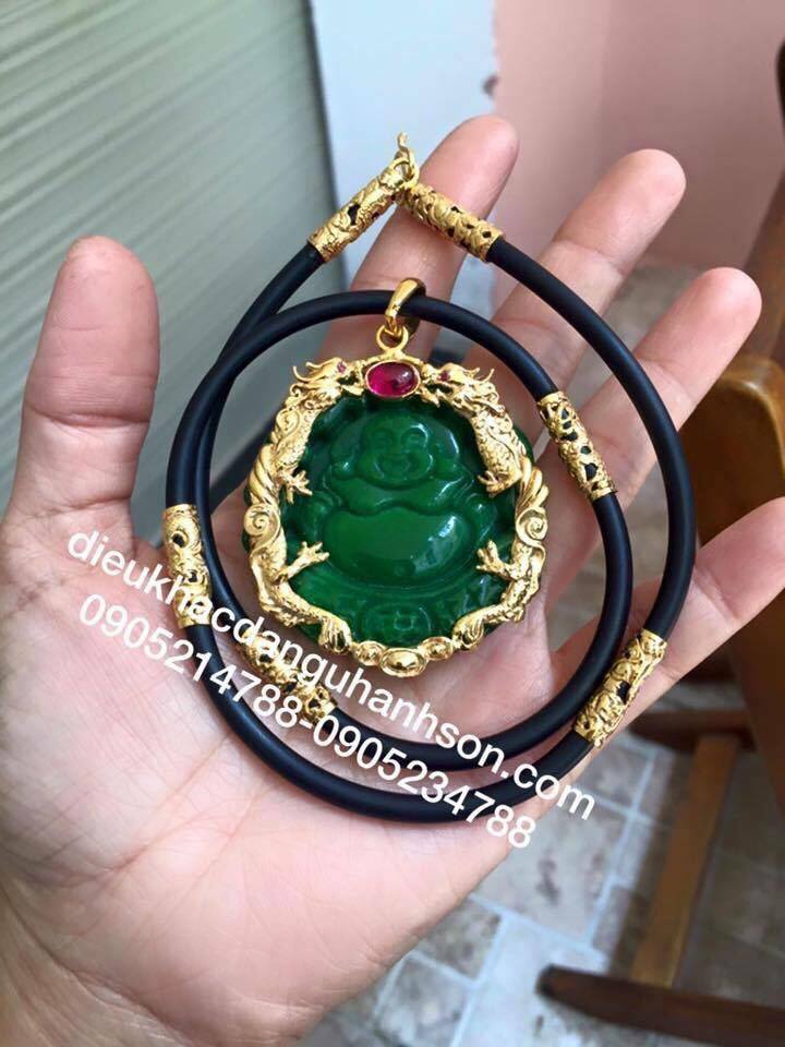 Combo mặt phật di lặc ngọc cẩm thạch ốp bạc mạ vàng kèm dây MDL36