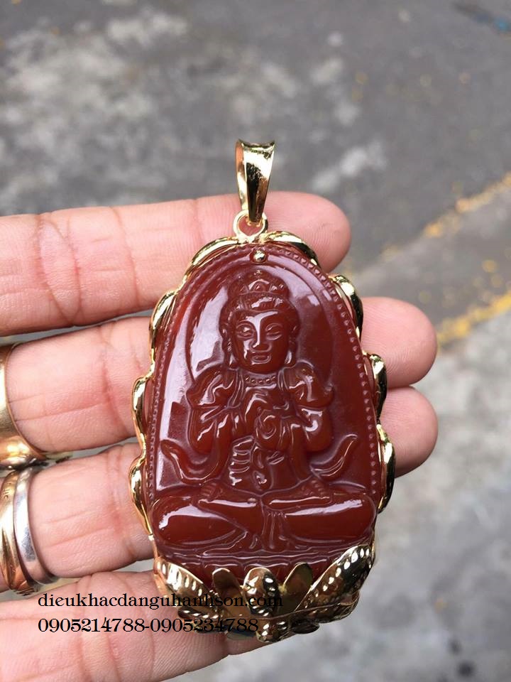Phật Bản Mệnh Như Lai Đại Nhật Ngọc Đá Mã Não ốp bạc ta nguyên chất xi vàng Cho Tuổi Mùi Và Thân NL06