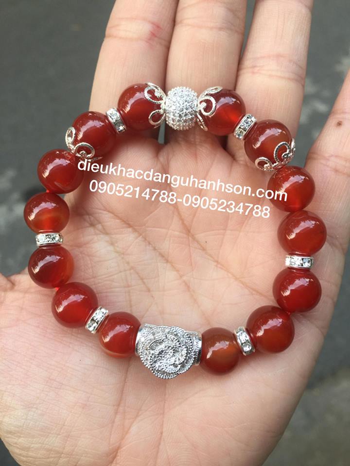 Vòng tay đá mã não mix phụ kiện bạc ta nguyên chất VT019