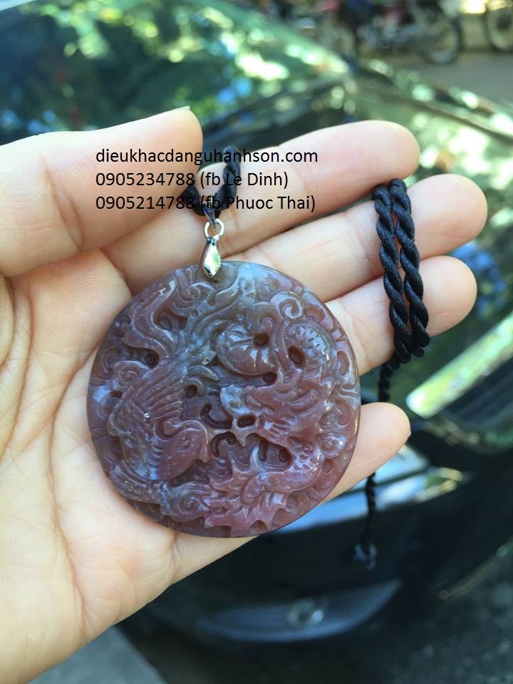 Mặt dây chuyền rồng phụng ngọc caxedon thiên nhiên RP17