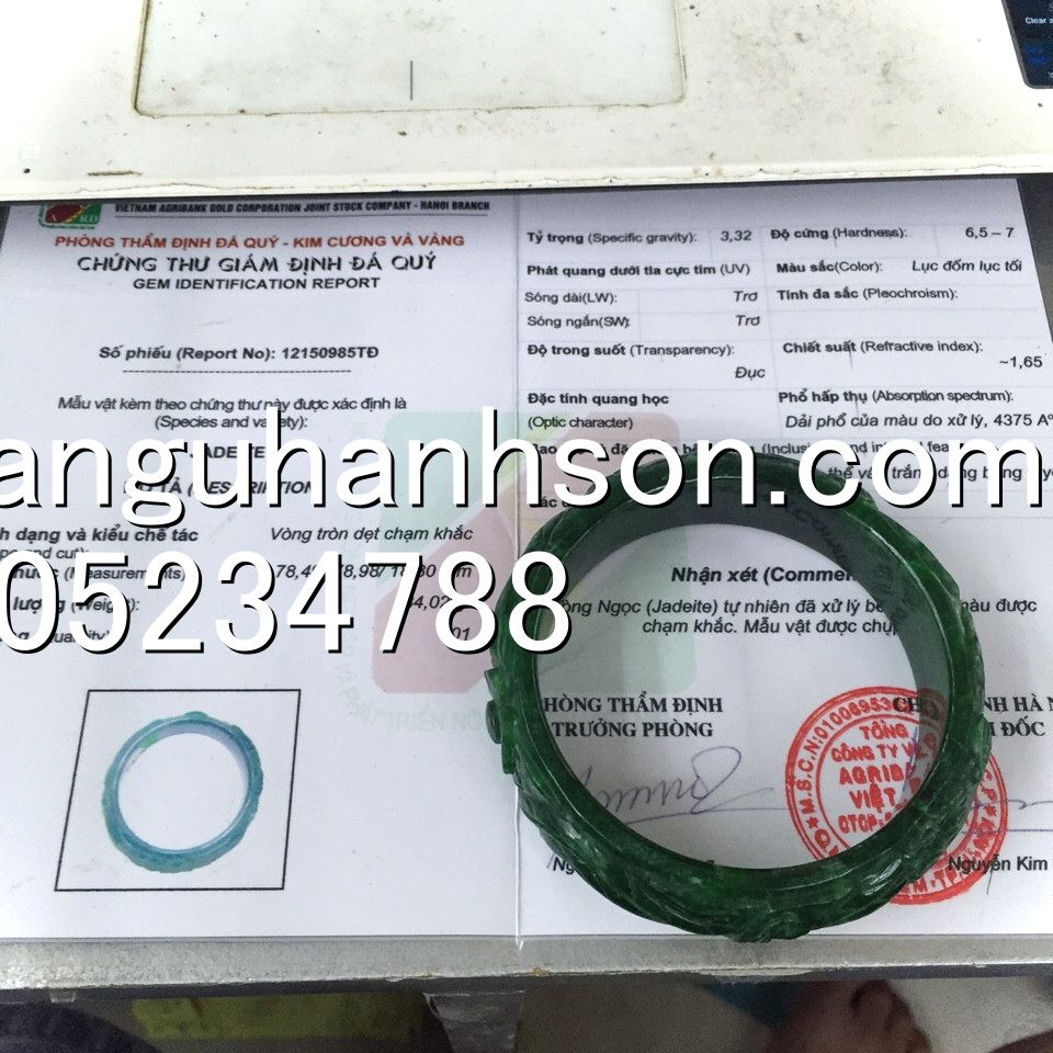 Vòng tay bản liền Ngọc cẩm thạch thiên nhiên chạm hoa văn VTBL21 kèm chứng thứ kiểm định