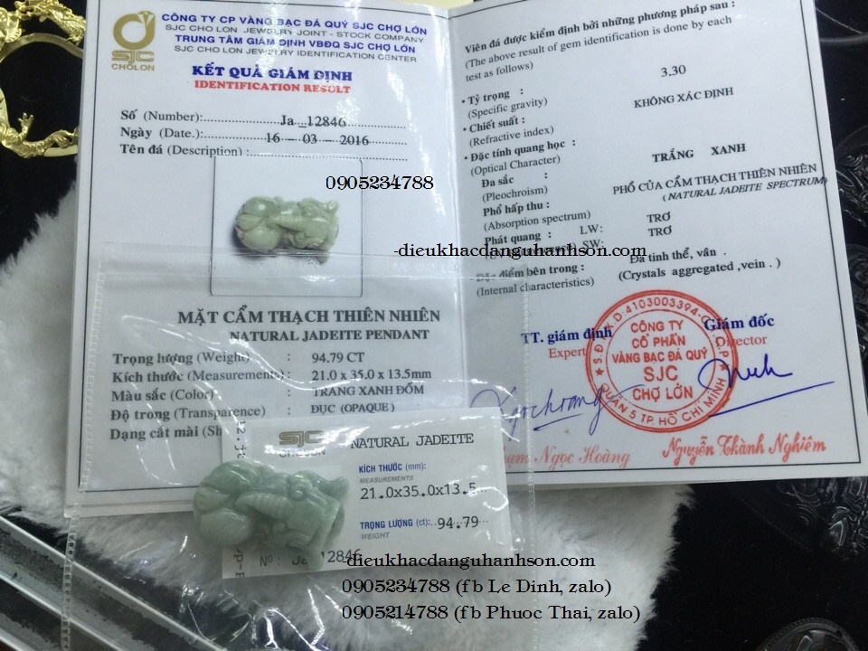 Tỳ hưu ngọc cẩm thạch thiên nhiên kèm chứng thư kiểm định MTH13