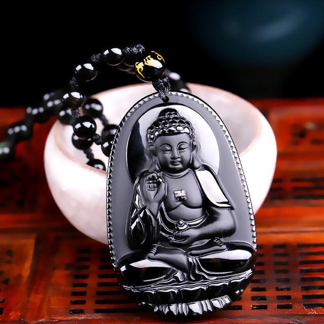 Mặt dây chuyền phật  aidida đá obisidan (tuổi Tuất, Hợi) 