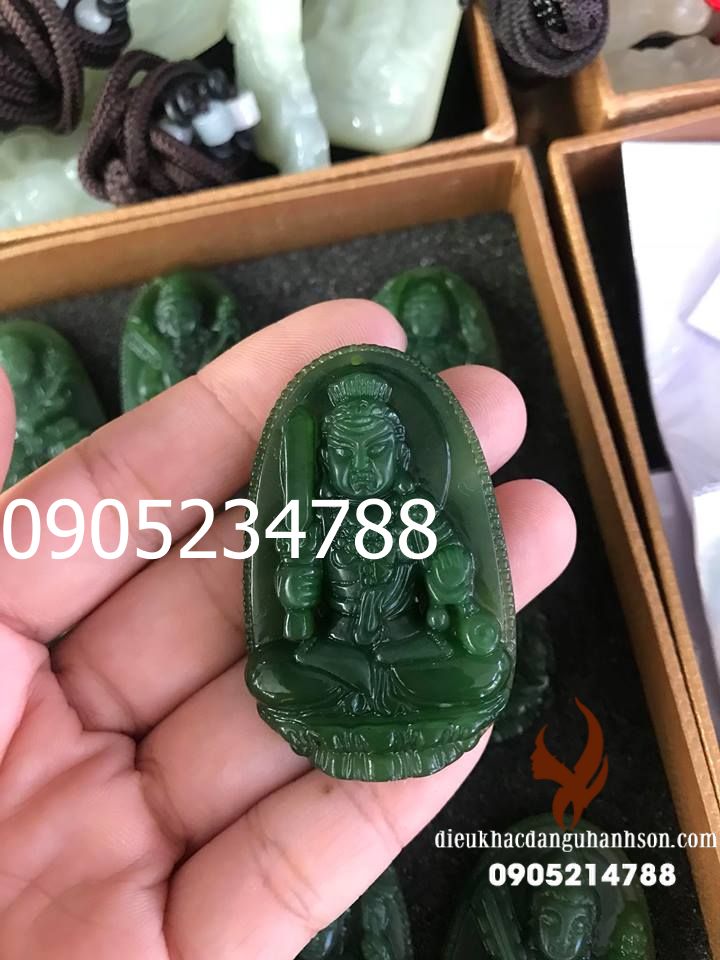 Mặt dây chuyền phật Bất động minh vương ngọc bích - Nephrite thiên nhiên cho tuổi Dậu (Mã sản phẩm: PBM122)