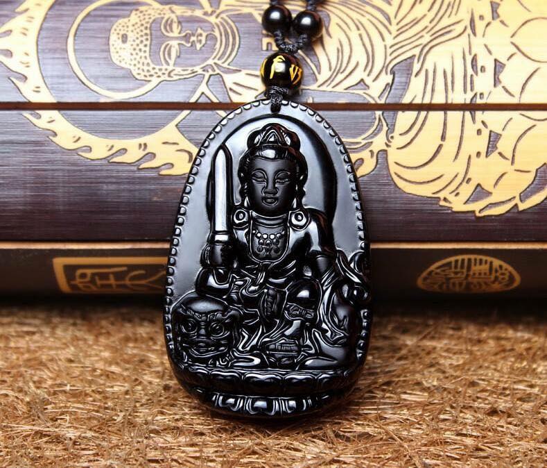 Phật bản mệnh văn thù bồ tát đá obisidian VT03