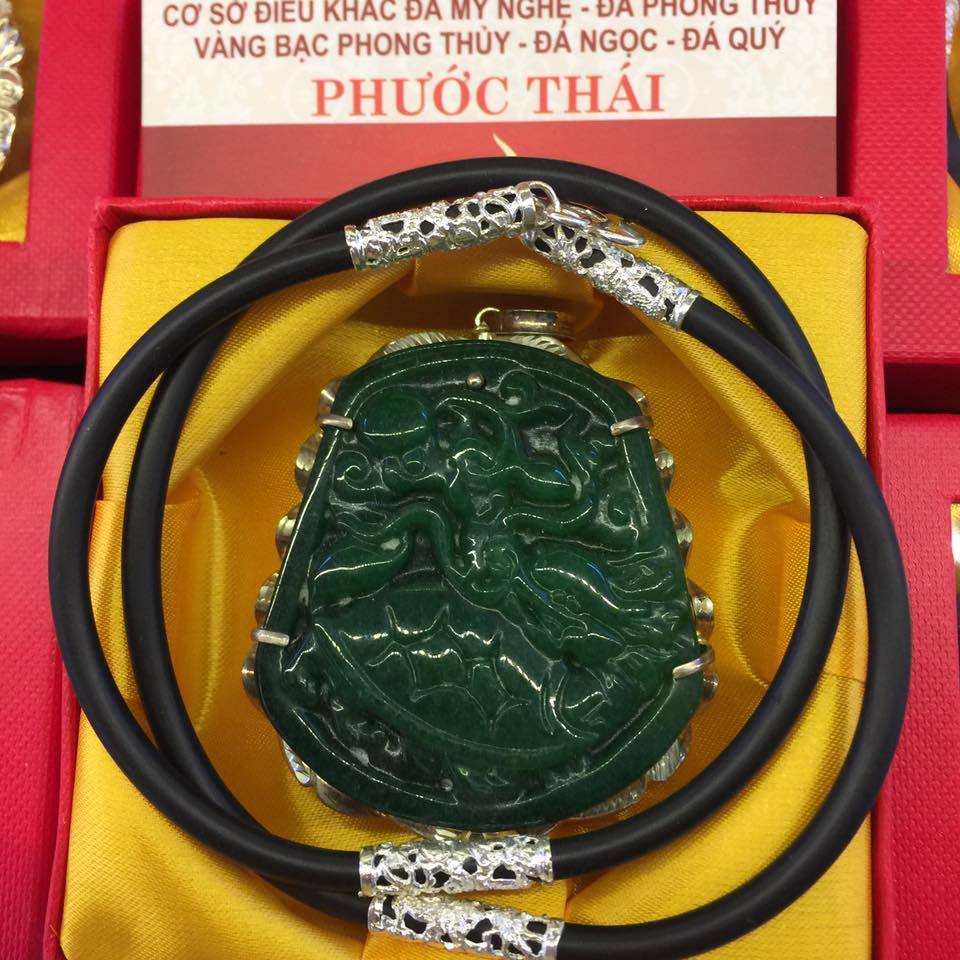 Mặt dây chuyền rồng Ngọc cẩm thạch ốp bạc ta kèm dây rồng RP51