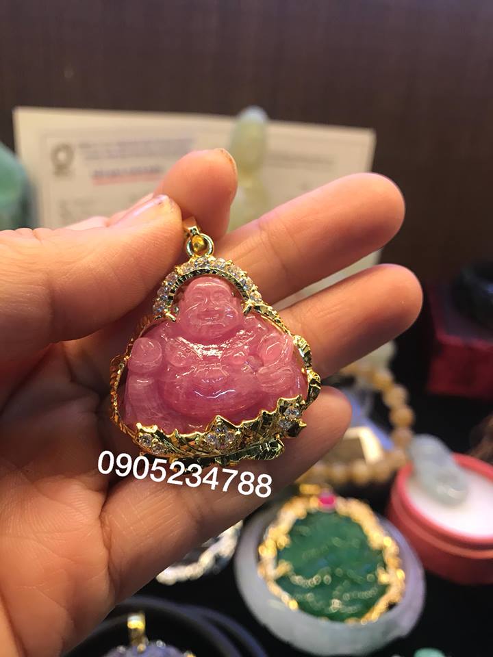 Mặt dây chuyền phật di lặc đá ruby tự nhiên ốp vàng tây 18k (Mã sản phẩm: DL74)