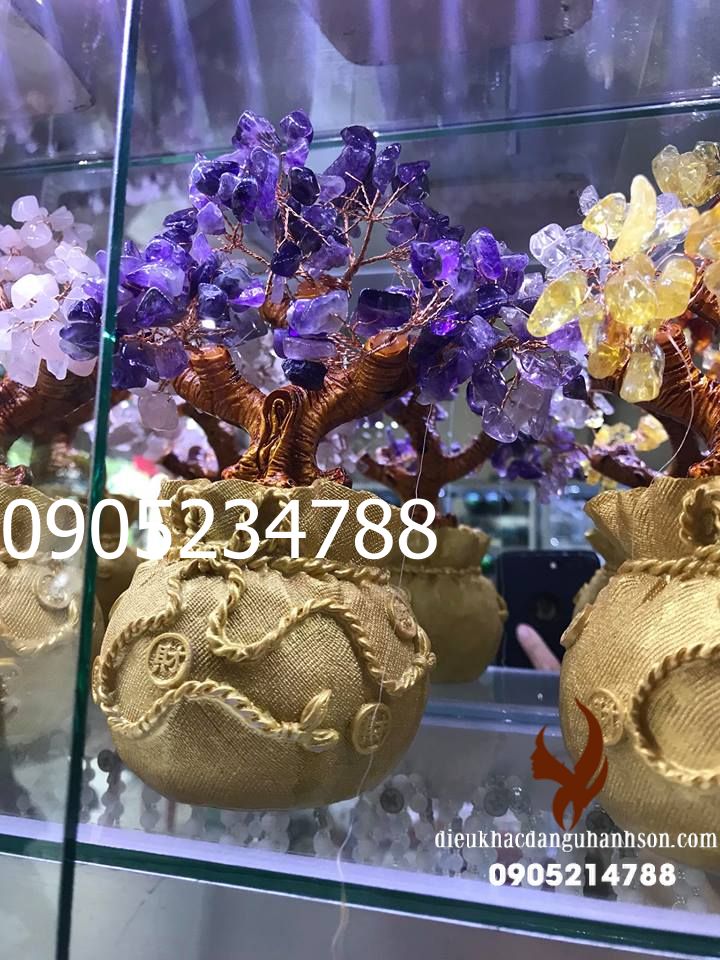 Cây tài lộc đá thạch anh vụn tím cao 12 cm TL23