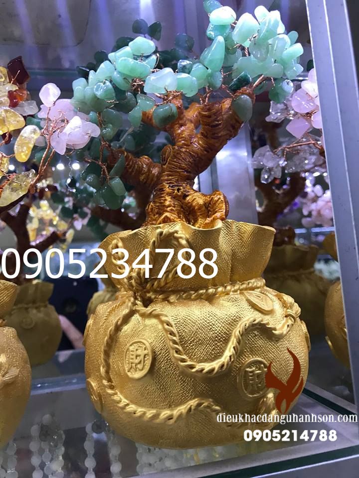 Cây tài lộc đá thạch anh v0ụn xanh cao 12 cm TL24