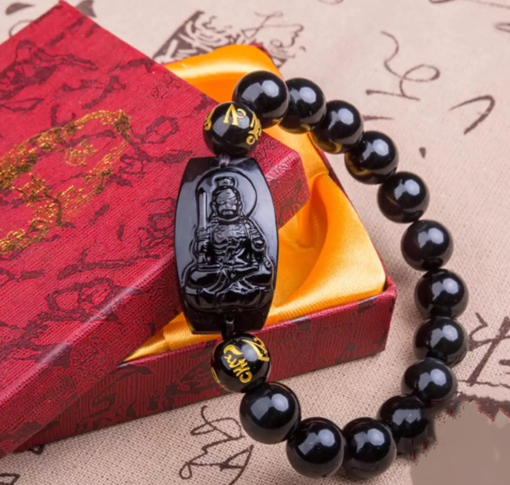 Vòng tay phật bất động minh vương cho tuổi Dậu đá obisidian thiên nhiên (Mã sản phẩm: PBM106)
