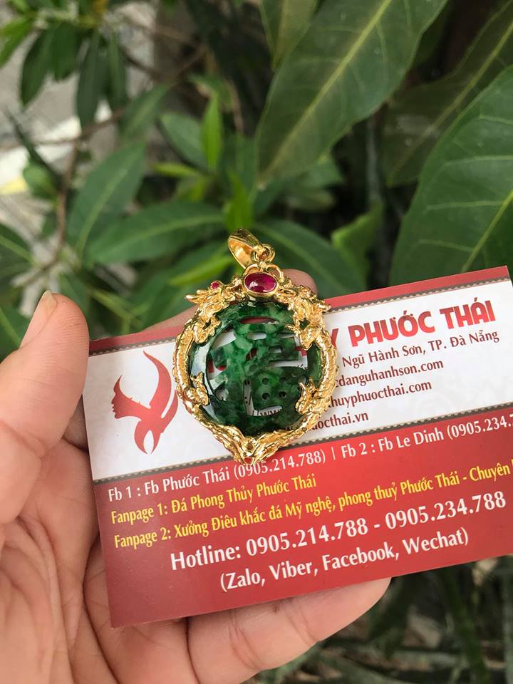 Mặt dây chuyền chữ Phúc  ngọc cẩm thạch thiên nhiên ốp vàng tây 18k (mã sản phẩm: MDC 14)