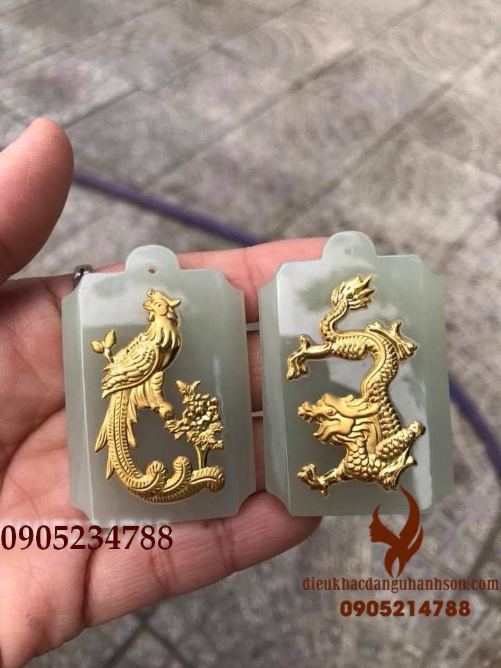 Mặt dây chuyền rồng phụng Bach ngọc Nephrite thiên nhiên (Mã sản phẩm: RP94)