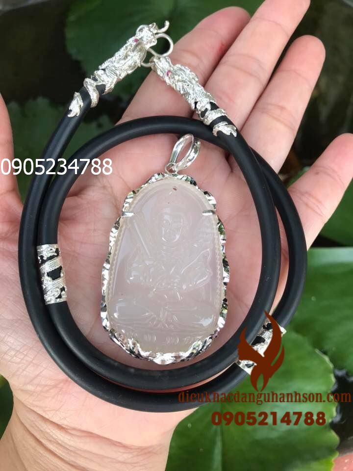 Phật bản mệnh Hư không tạng mã não thiên nhiên ốp bạc kèm dây rồng (Mã sản phẩm: HKT26)