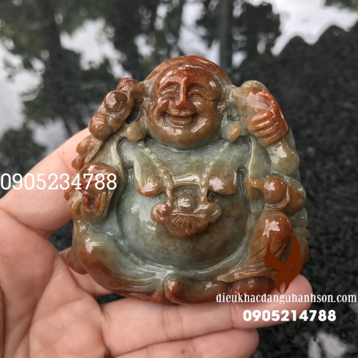 Mặt dây chuyền di lặc ngọc cẩm thạch huyết thiên nhiên cao 7.2 cm (mã sản phẩm: DL80)