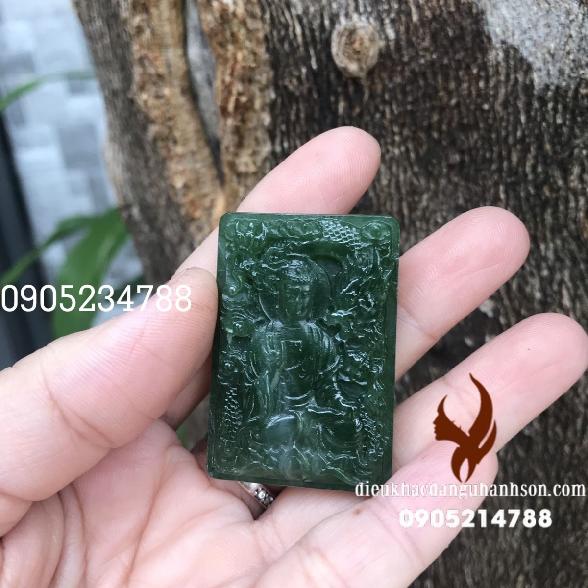 Mặt dây chuyền quan công Ngọc bích Nephrite canada thiên nhiên (Mã sản phẩm: QC65)