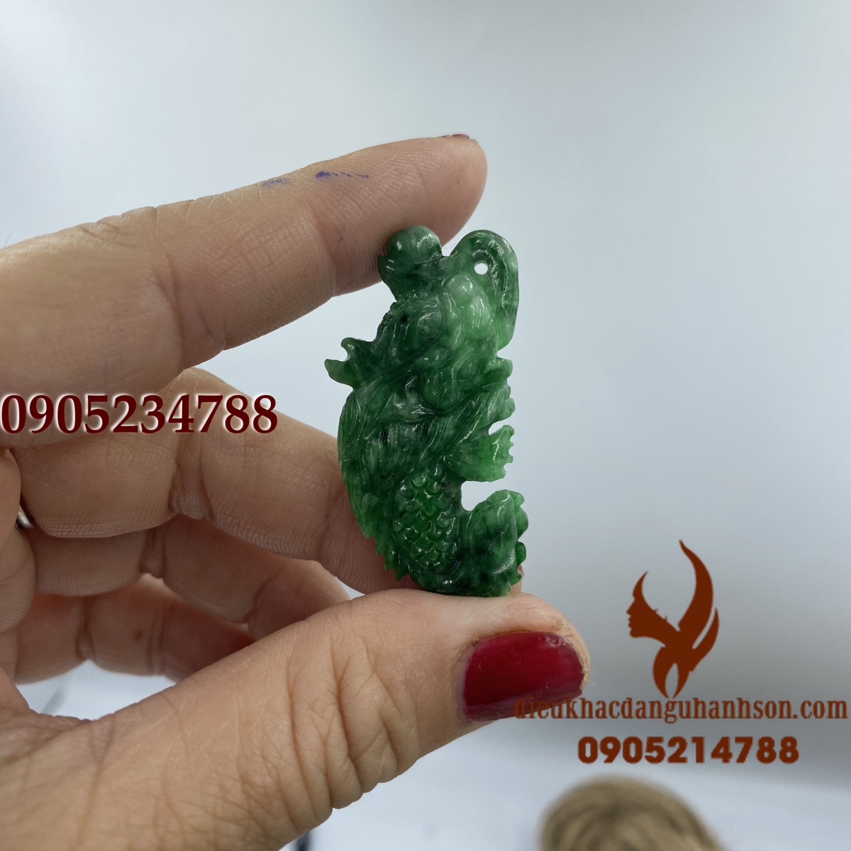 Mặt dây chuyền cá chép vượt vũ môn Ngọc cẩm thạch tự nhiên (Mã sản phẩm: CC04)