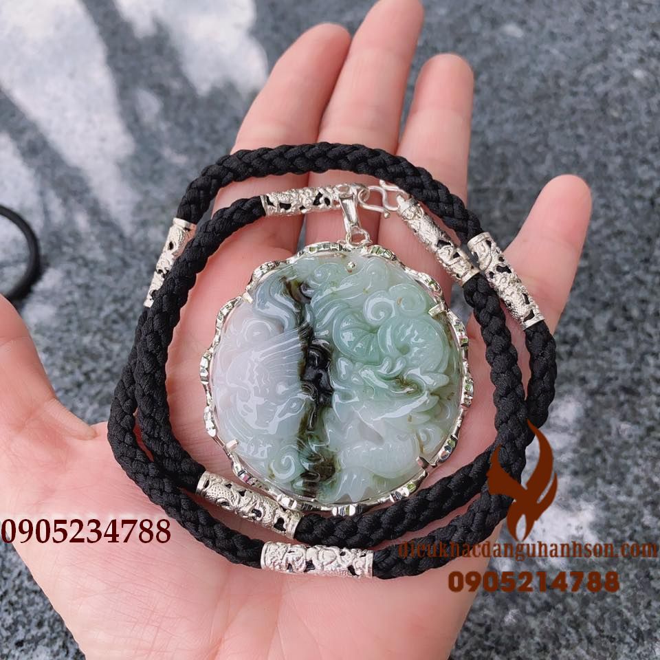 Bộ vòng cổ rồng ngọc cẩm thạch thiên nhiên ốp bạc ta nguyên chất (Mã sản phẩm: RP96)