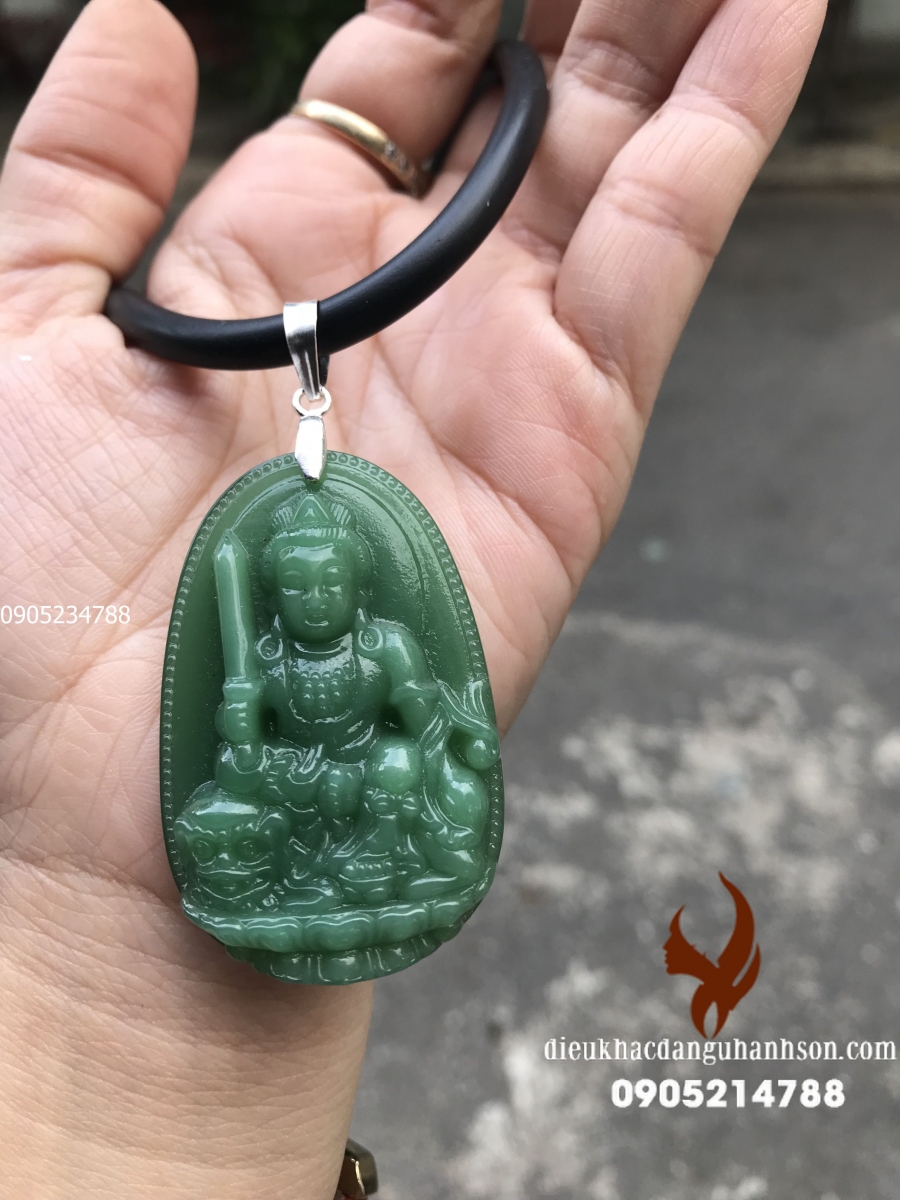 Mặt phật Văn Thù Bồ tát đá thạch anh xanh - Green Aventurine cho tuổi Mão (Mã sản phẩm: PBM98)
