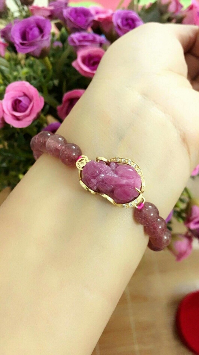 Vòng tay tỳ hưu ruby ốp vàng tây 10k mix vòng tay VB11