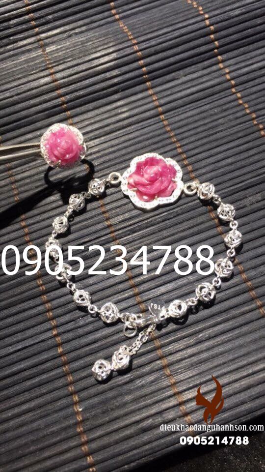Combo vòng tay, nhẫn hoa mẫu đơn ruby thiên nhiên (Mã sản phẩm: HMD17)