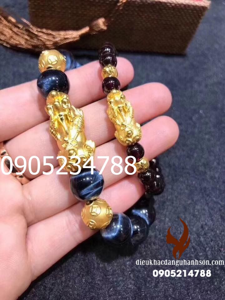 Vòng tay Đá mắt hổ thiên nhiên mix tỳ hưu bạc xi vàng (Mã sản phẩm: VTPK12)