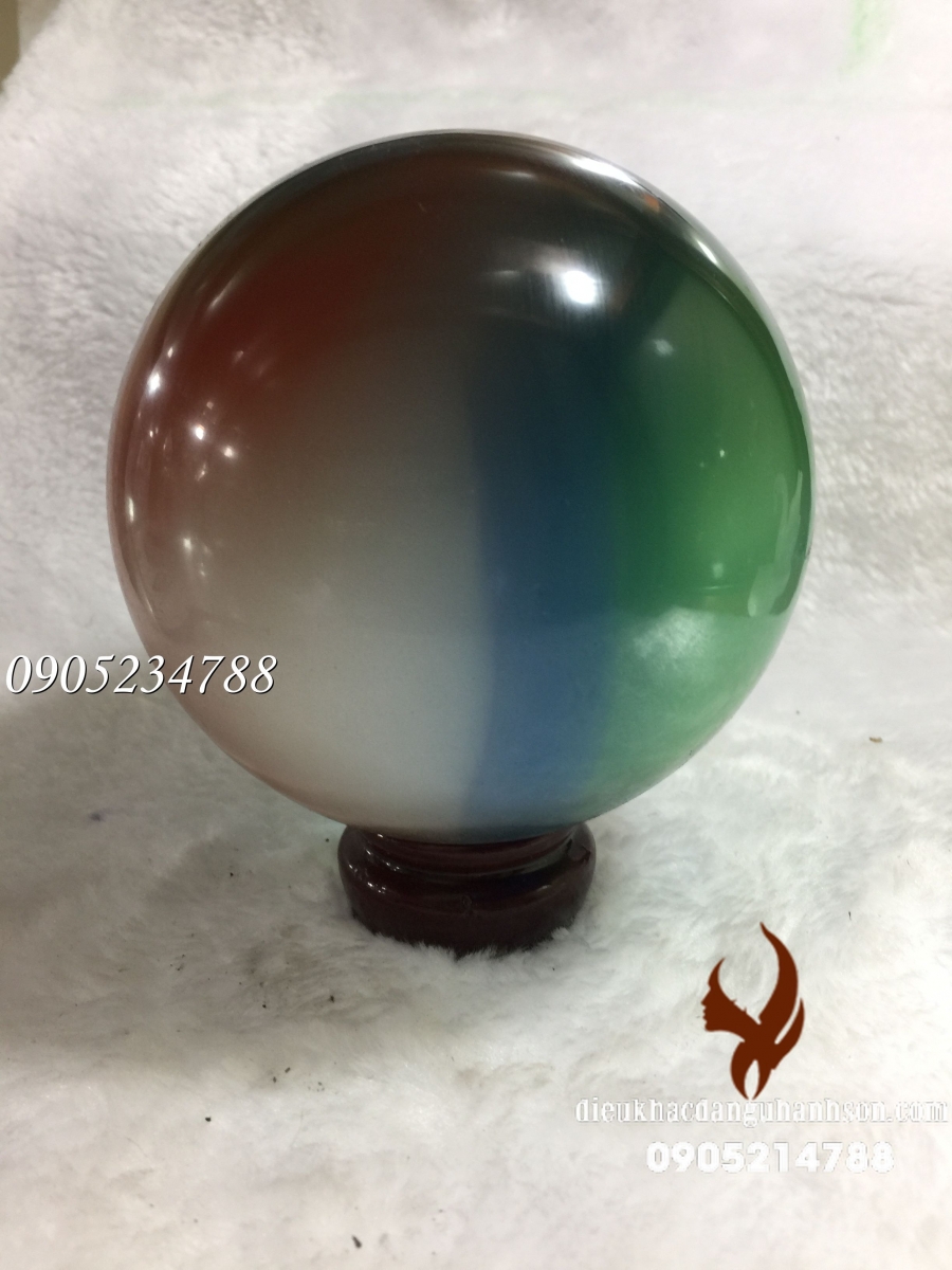Quả cầu đá mắt mèo xanh ngũ sắc QC24