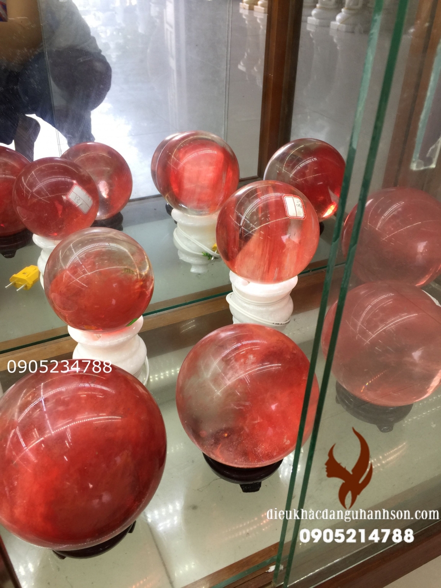 Quả cầu đá đá đỏ vân mây  QC19