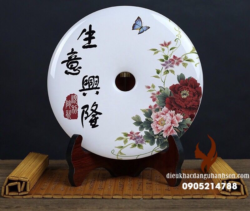 Đồng điếu Ngọc Onyx (Bạch Ngọc) thiên nhiên in hình 3D size 16 cm  (Mã sản phẩm: DD06)