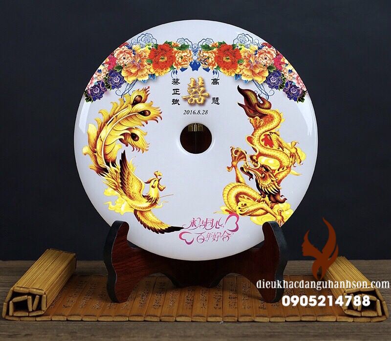Đồng điếu Ngọc 0Onyx (Bạch Ngọc) thiên nhiên in hình 3D size 16 cm  (Mã sản phẩm: DD05)