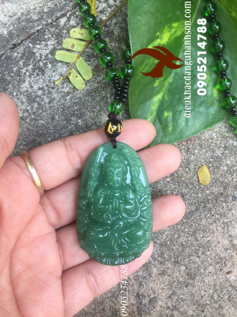 Phật Thiên Thủ Thiên Nhãn Đá Green Aventurine -  Thạch anh xanh kèm dây bi đeo PBM25