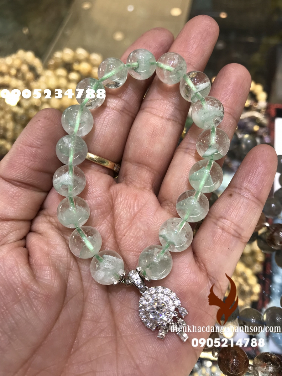 Vòng tay đá thạch anh xanh thiên nhiên mix charm bạc ta (Mã sản phẩm: VT36)
