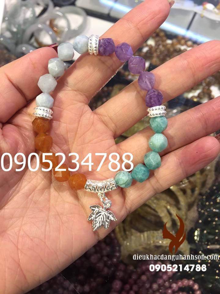 Vòng tay đá thạch anh thiên nhiên mix charm bạc ta (Mã sản phẩm: VTPK04)