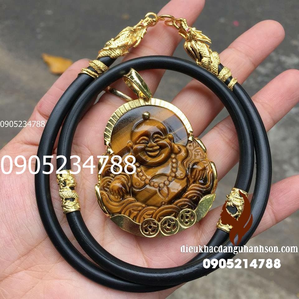 Mặt phật di lặc đá mắt hổ thiên nhiên ốp bạc xi vàng (mã sản phẩm: DL76)