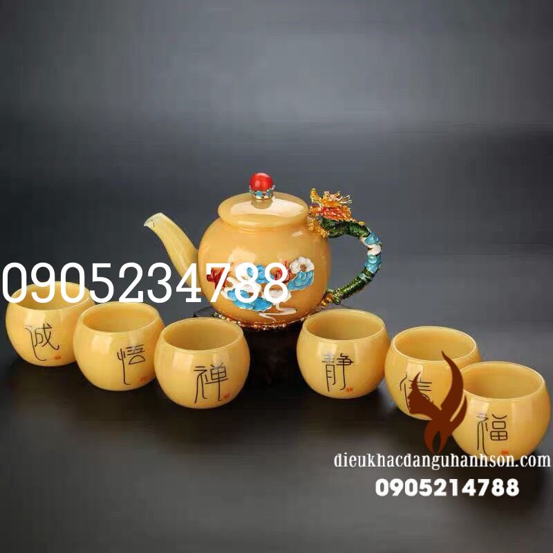 Bộ tách trà đá mã não vàng (Mã sản phẩm: TT16)