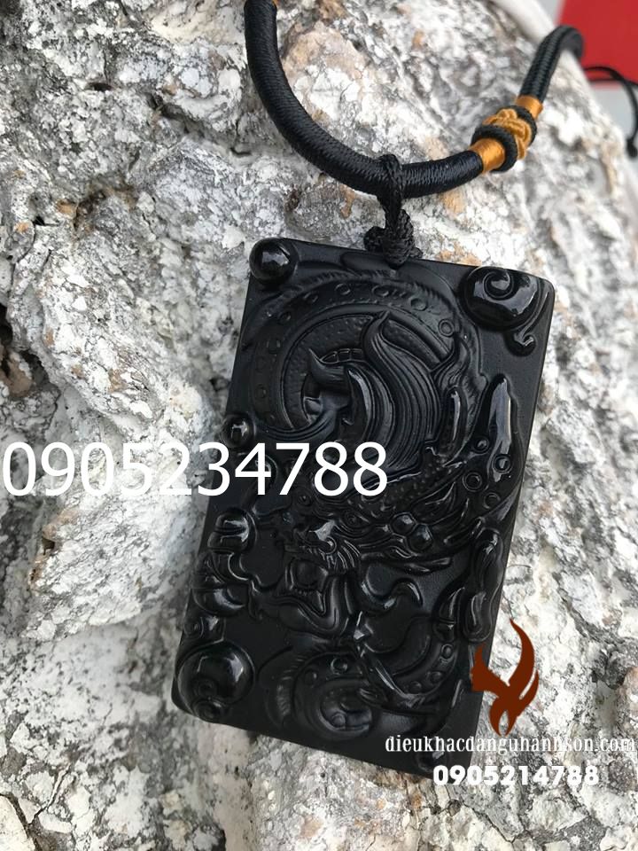 Mặt dây chuyền rồng đá obisidian đen thiên nhiên (mã sản phẩm: RP75)