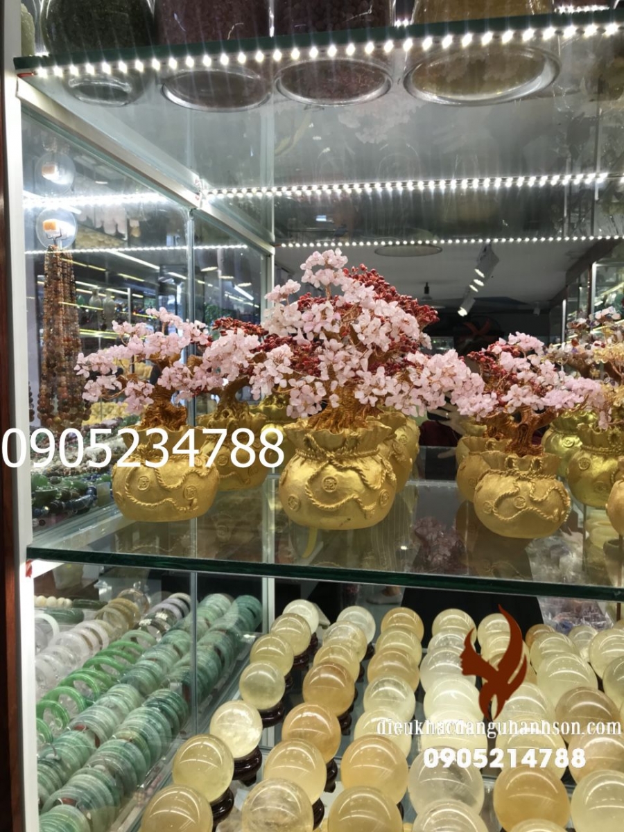 Cây tài lộc đá thạch anh hồng cao 12 cm TL25