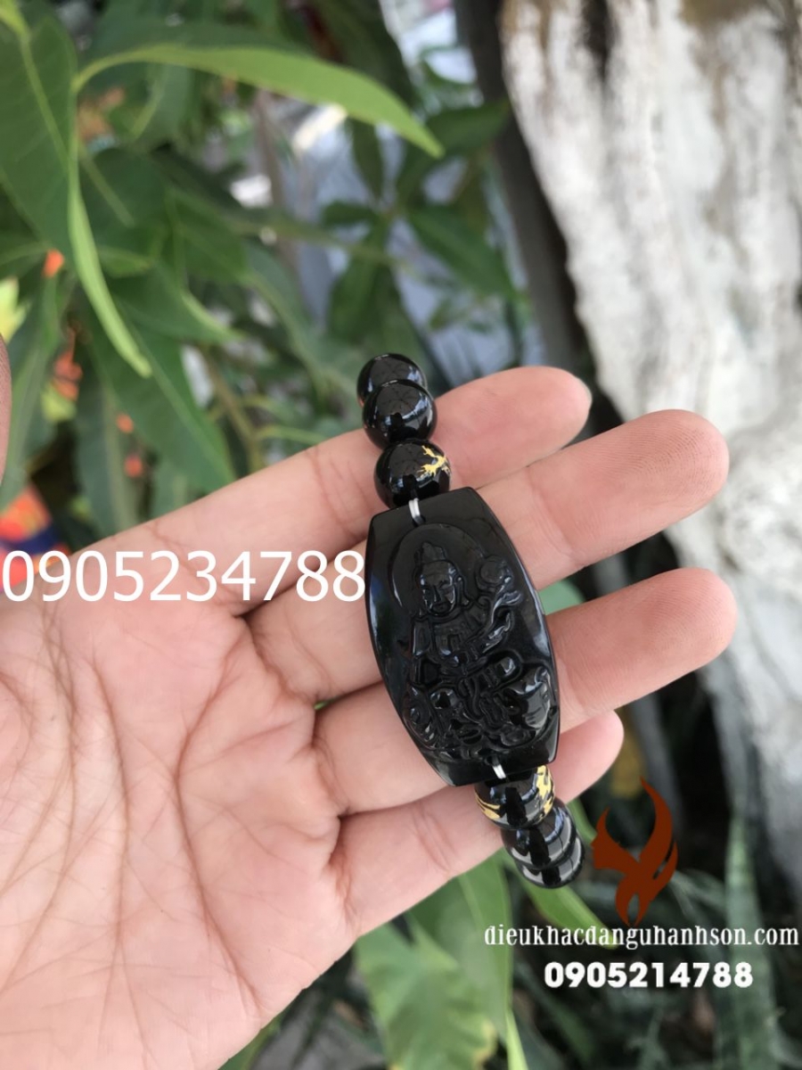 Vòng tay Phật bản mệnh phổ hiền bồ tát cho tuổi Thìn và Tỵ đá obisidian thiên nhiên (Mã sản phẩm: PBM107)