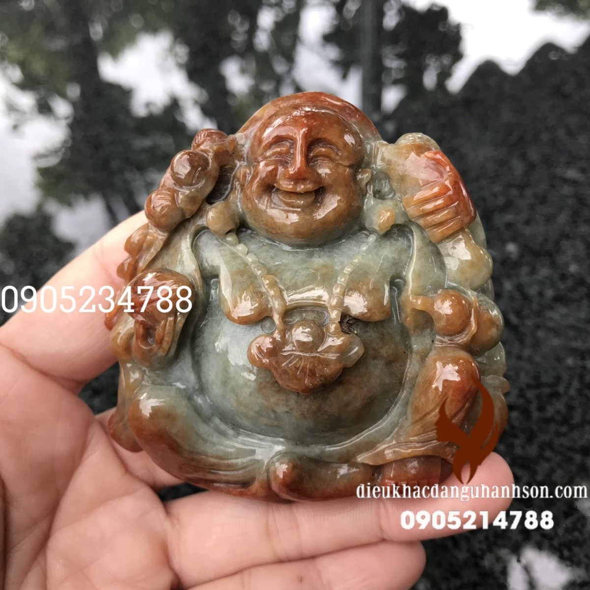Mặt dây chuyền di lặc ngọc cẩm thạch huyết thiên nhiên cao 7.2 cm (mã sản phẩm: DL81)