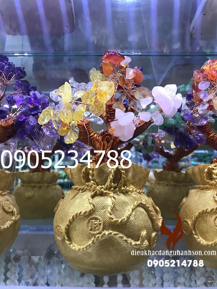 Cây tài lộc đá thạch anh hồng cao 12 cm TL25