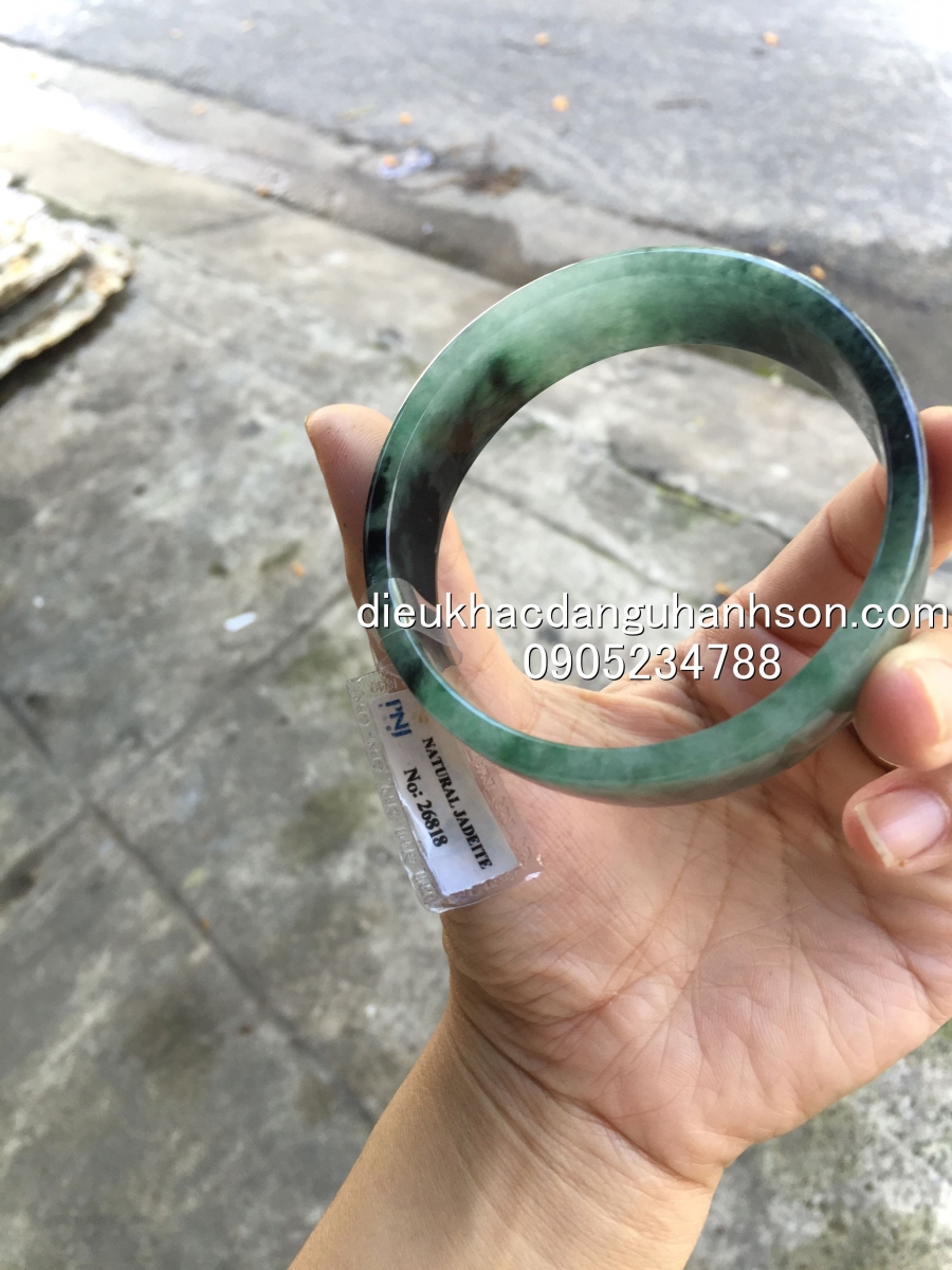 Vòng tay bản liên ngọc cẩm thạch thiên nhiên kèm chứng thư kiểm định đá quý của PNJ VTBL34