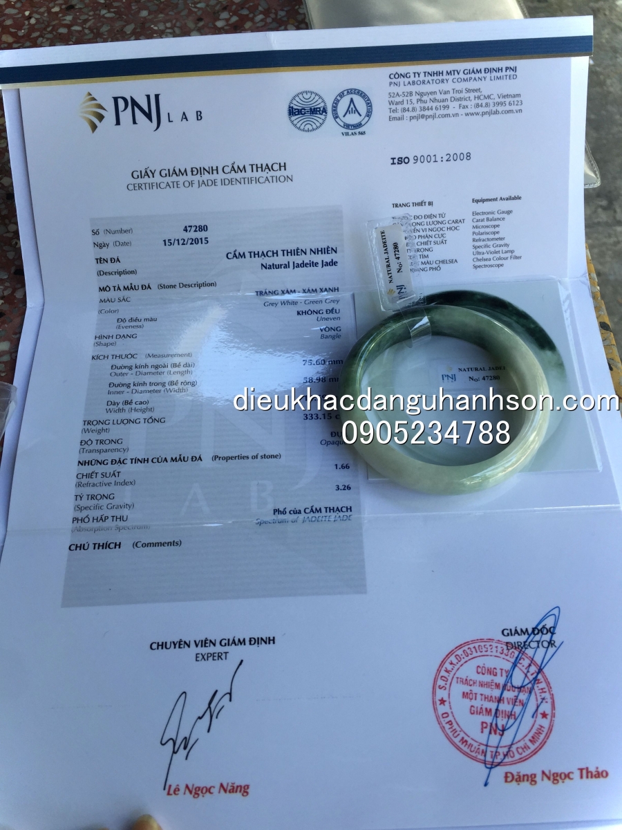 Vòng tay bản liên ngọc cẩm thạch thiên nhiên kèm chứng thư kiểm định đá quý của PNJ VTBL32