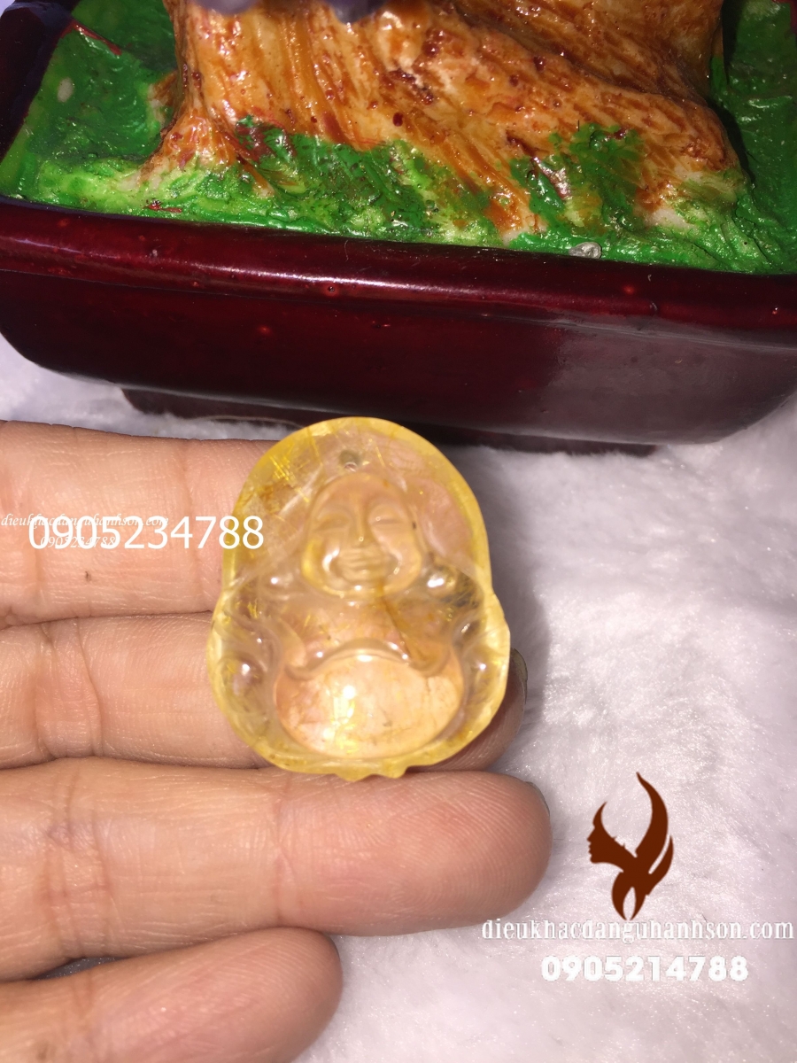 Mặt dây chuyền phật di lặc đá thạch anh tóc vàng thiên nhiên hàng Vip DL69