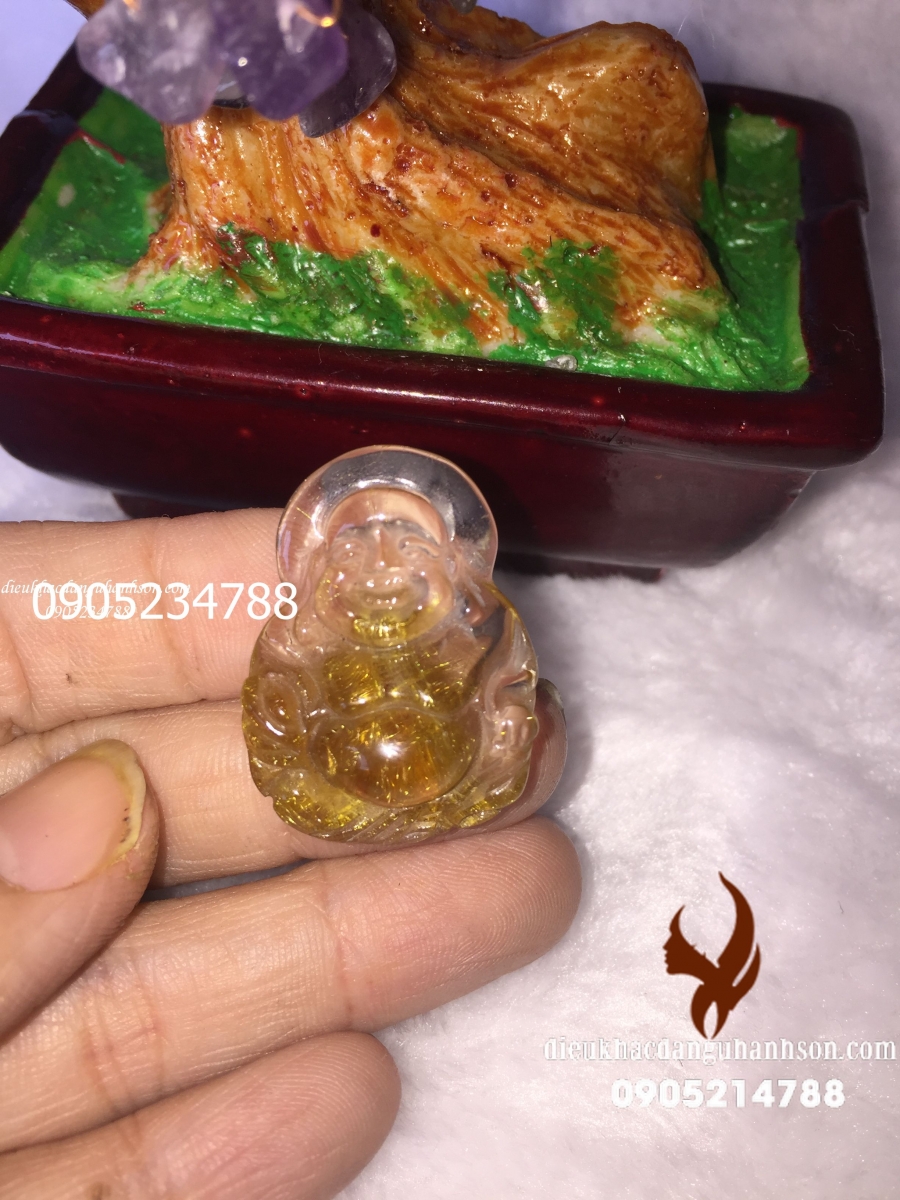 Mặt dây chuyền phật di lặc đá thạch anh tóc vàng thiên nhiên hàng Vip DL67